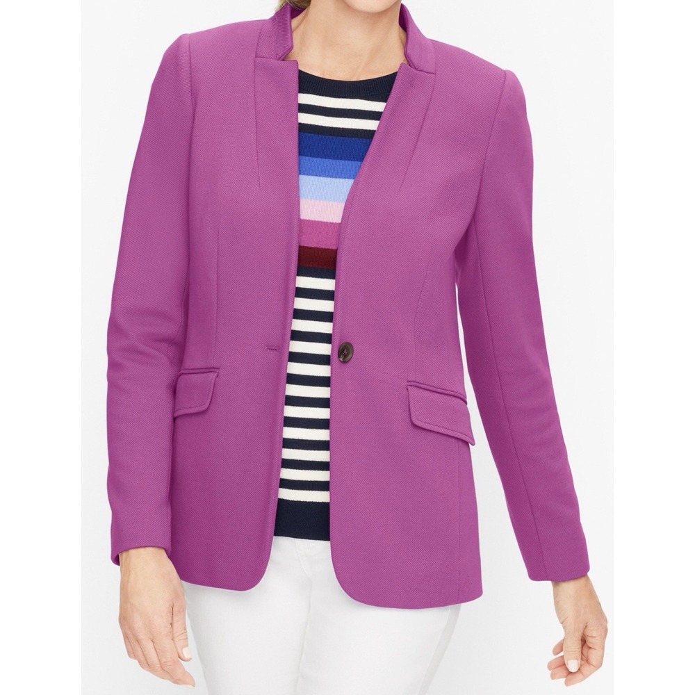 Talbots Cotton Easy Knit Twill Blazer Jacket Pink Flap Pockets Size 4